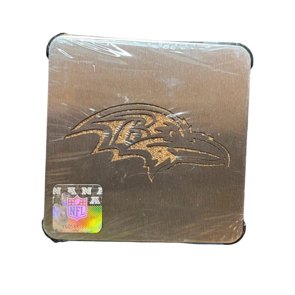 NFL Baltimore Ravens Boasters Drink Coasters Set Stainless Steel Cork 4 Pack NEW
